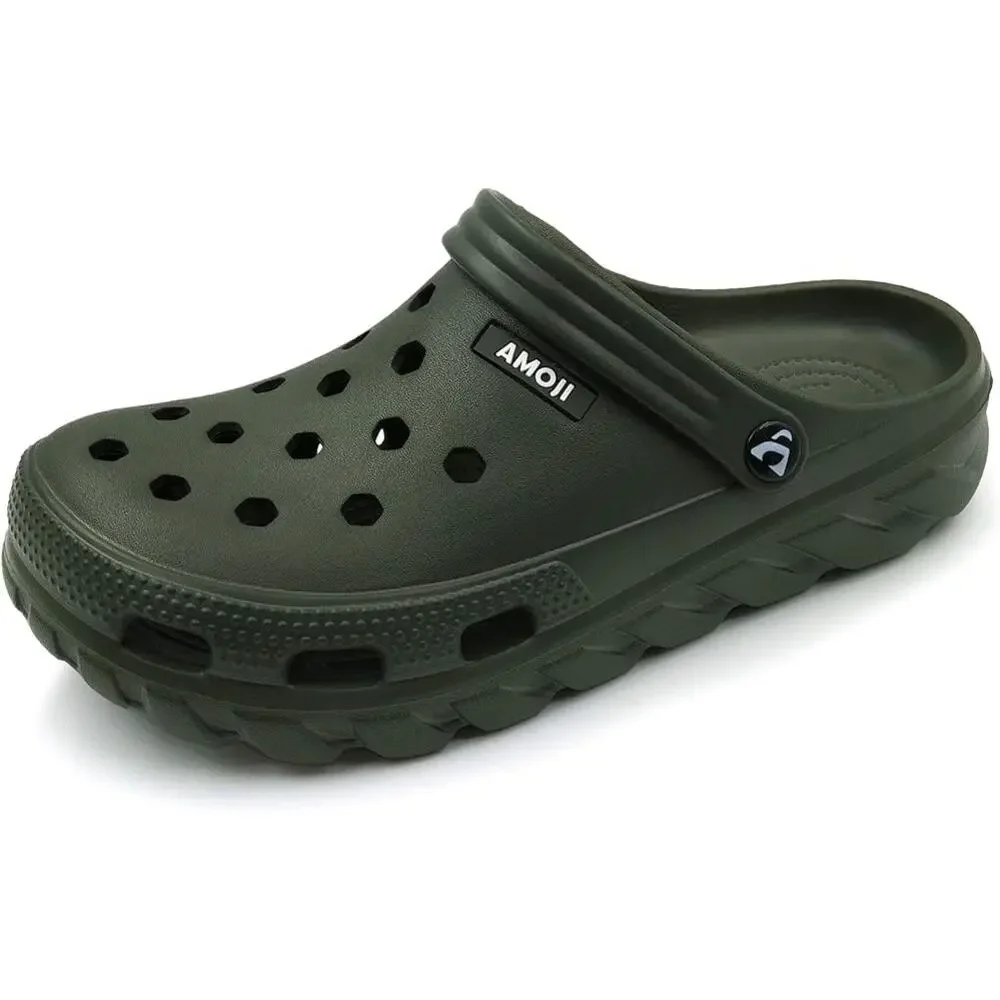 Amoji Mens Size 6 Army Green Clogs Round Toe Sandal Garden Water Shoes